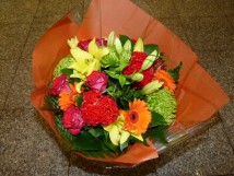 Bouquet rond Lys Gerbera Celosia