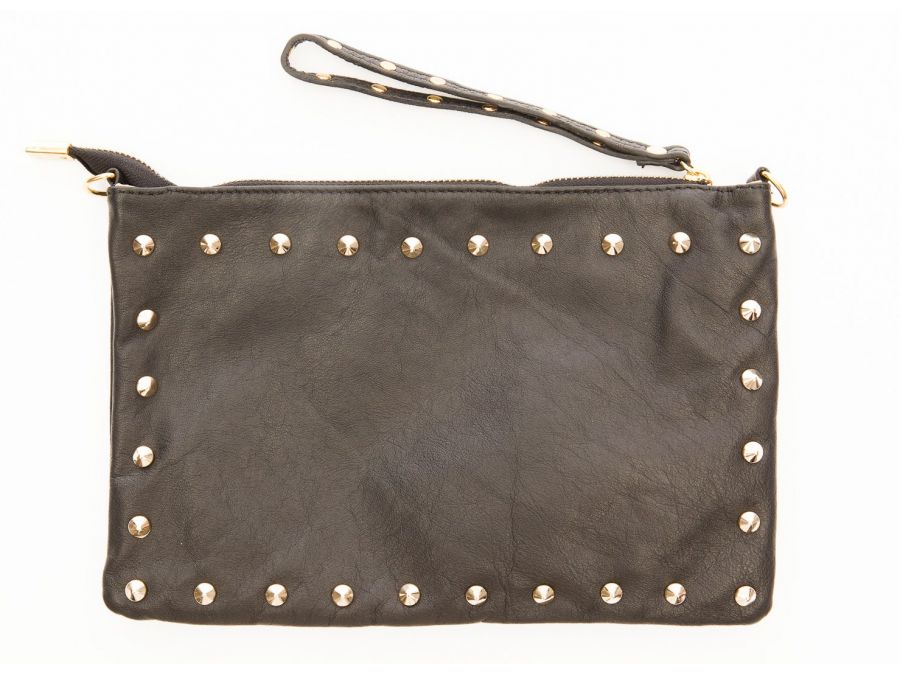 Pochette cuir souple clou doré NOIRE