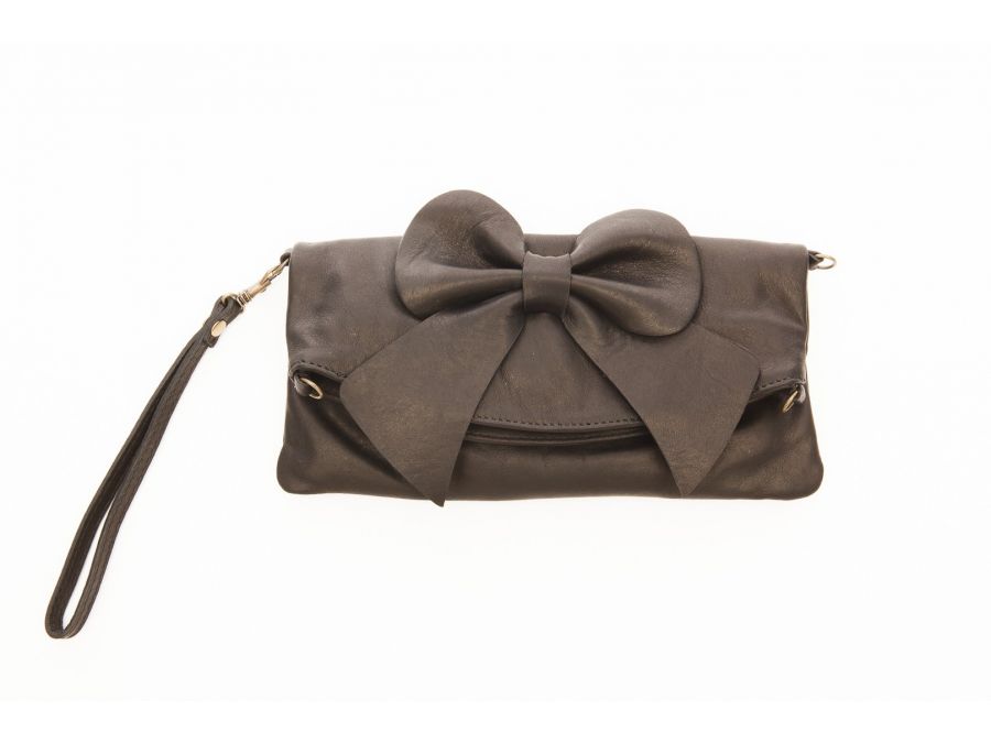 Pochette cuir souple noeud NOIRE