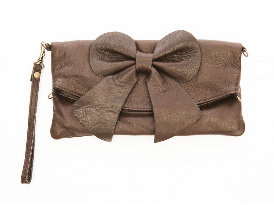 Pochette cuir souple noeud MARRON